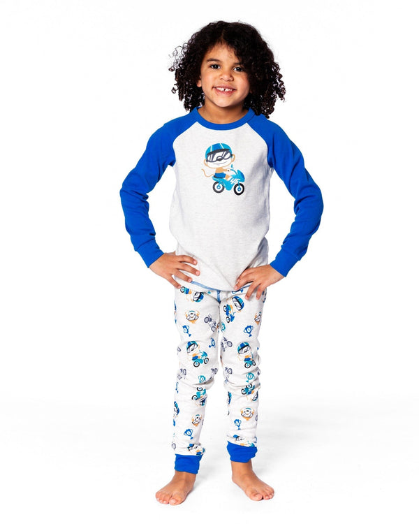 Two-Piece Organic Cotton Pajama Set Beige Monkey Print - H20PB10US_063