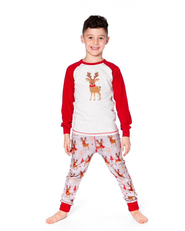 Two-Piece Organic Cotton Pajama Set Beige Reindeer Print - H20PB10US_068