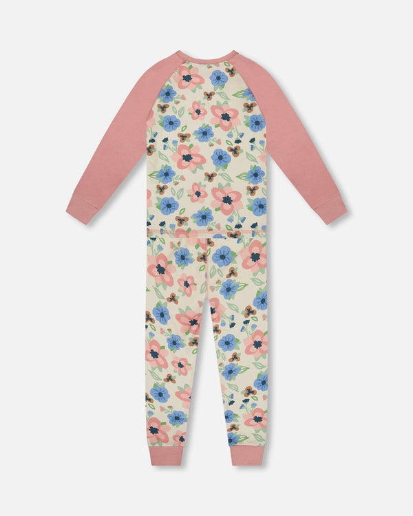 Organic Cotton Two-Piece Pajamas Off-White Flower Print - H20PG10US_009