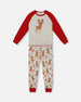 Organic Cotton Two-Piece Pajamas Beige Girly Reindeer Print - H20PG10US_041