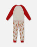 Organic Cotton Two-Piece Pajamas Beige Girly Reindeer Print - H20PG10US_041