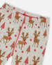Organic Cotton Two-Piece Pajamas Beige Girly Reindeer Print - H20PG10US_041