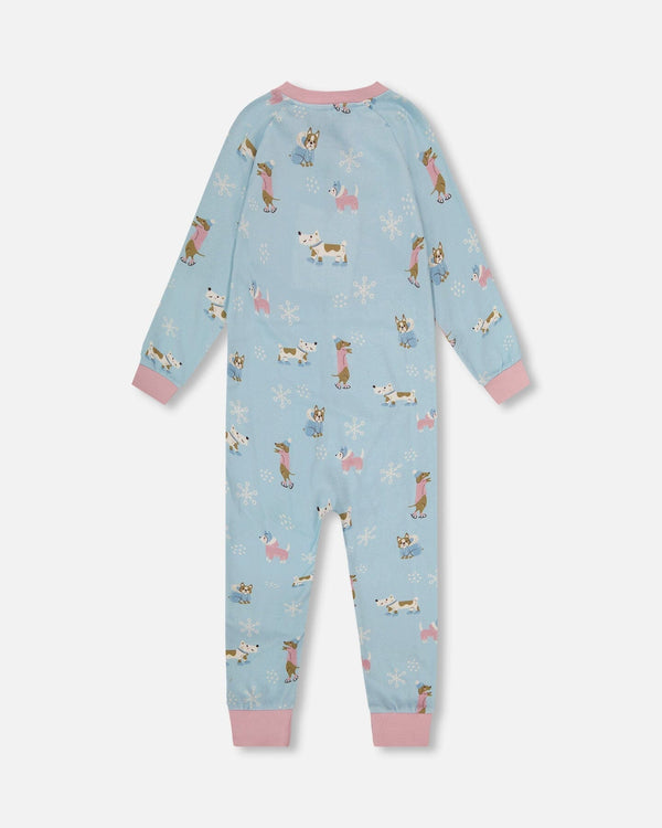 Organic Cotton Interlock One-Piece Pajama Blue Dog Print - H20PG40US_039