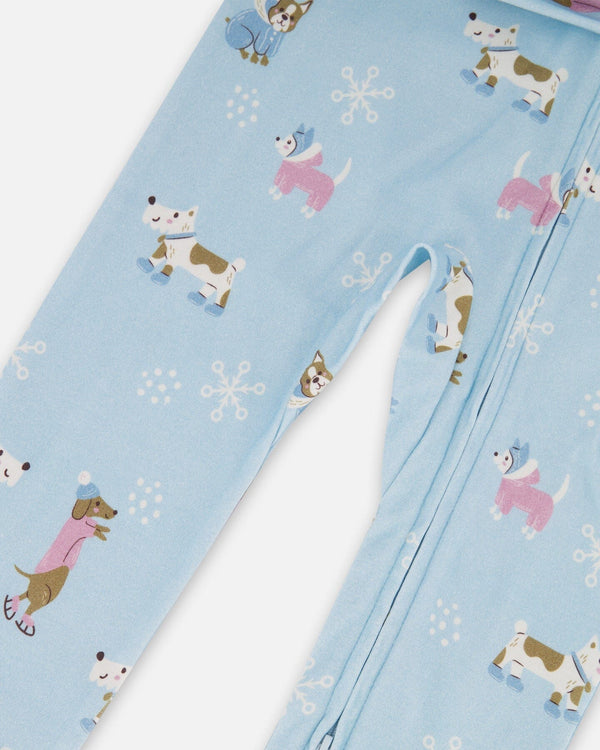 Organic Cotton Interlock One-Piece Pajama Blue Dog Print - H20PG40US_039
