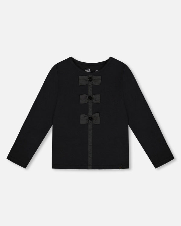 Long Sleeve Organic Cotton Jersey Bow Tee Black - H20Q70_999