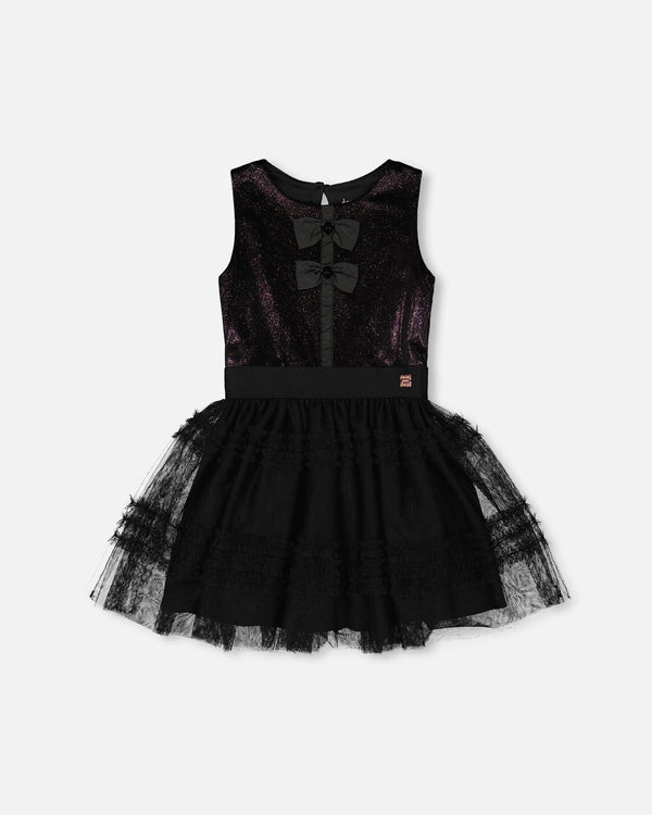Sleeveless Bi-Material Velour And Mesh Dress Black - H20Q85_999