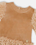 Puff Sleeve Bi-Material Velour And Lace Dress Light Caramel - H20Q89_116