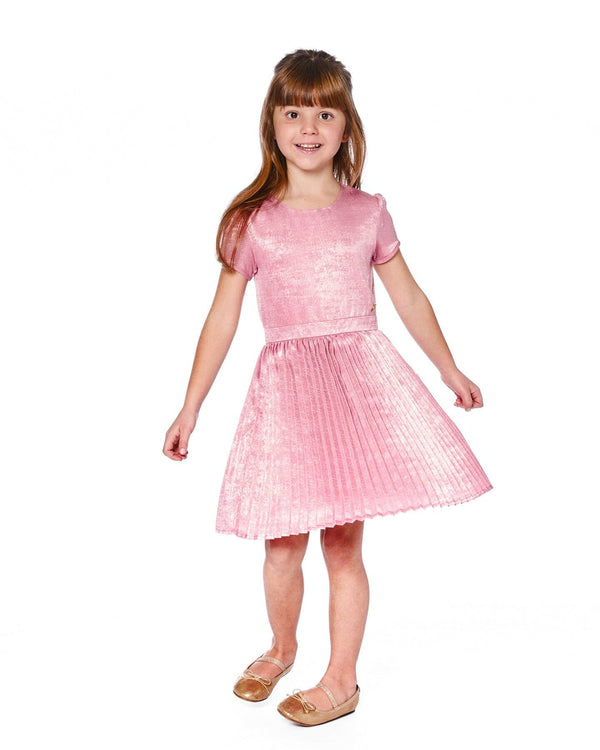 Short Sleeve Dress With Pleated Skirt Dusty Pink - H20Q90_622