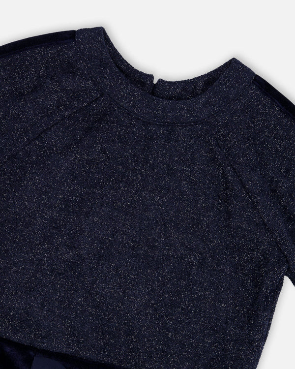 3/4 Sleeve Lurex Dress Navy Blue - H20Q91_481