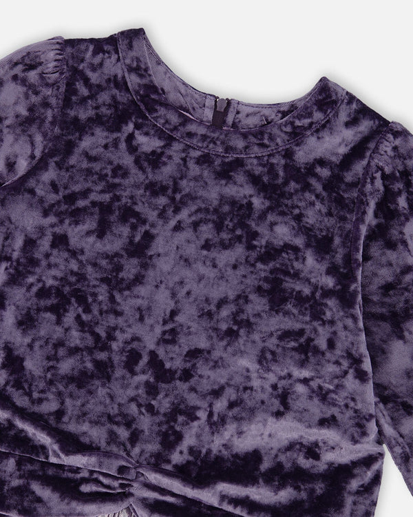 Long Sleeve Bi-Material Velour And Jersey Dress Purple Gray - H20Q92_547