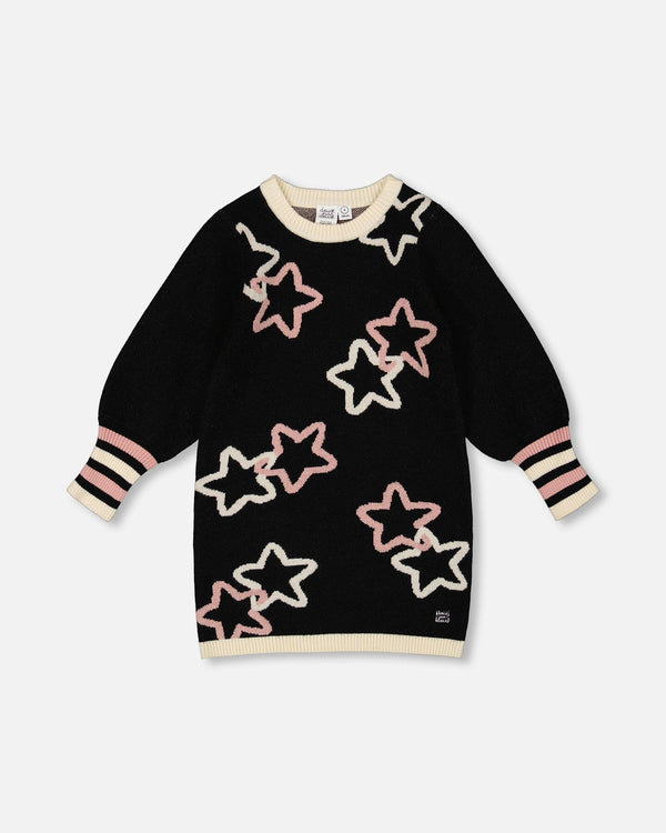 Long Sleeve Knit Dress Black With Stars - H20QT94_999