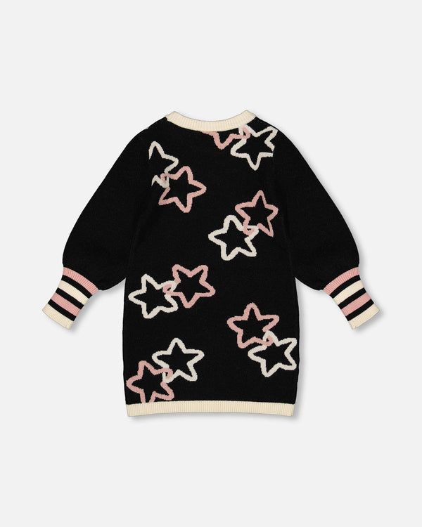 Long Sleeve Knit Dress Black With Stars - H20QT94_999