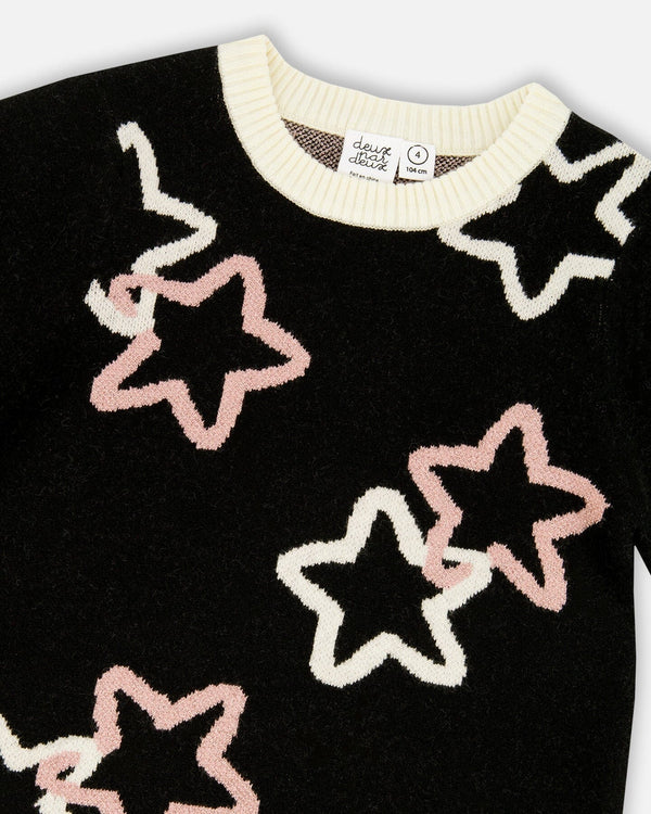 Long Sleeve Knit Dress Black With Stars - H20QT94_999