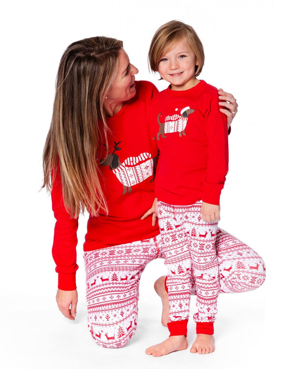 Adult Women Organic Cotton Two-Piece Pajamas Red And White Fairisle - H20R12_089