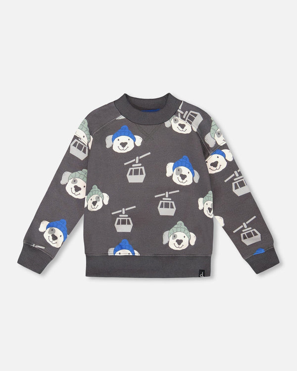 Fleece Pullover Sweatshirt Gray Dog Print - H20T31_060