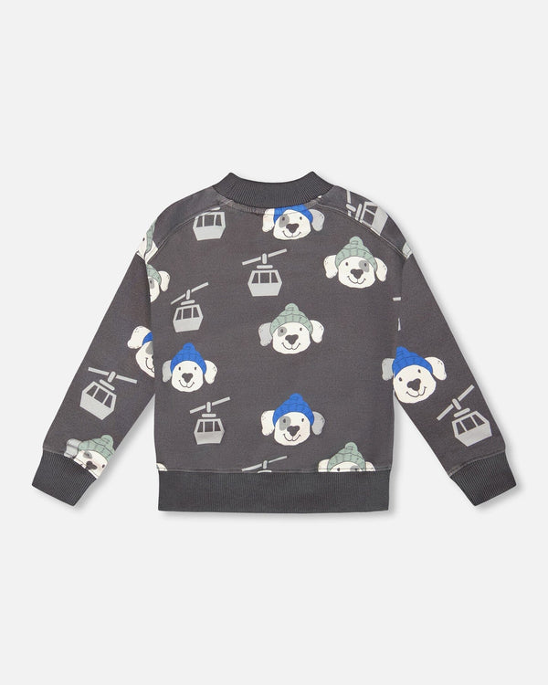 Fleece Pullover Sweatshirt Gray Dog Print - H20T31_060