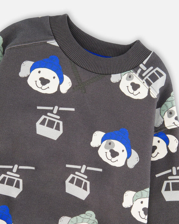 Fleece Pullover Sweatshirt Gray Dog Print - H20T31_060