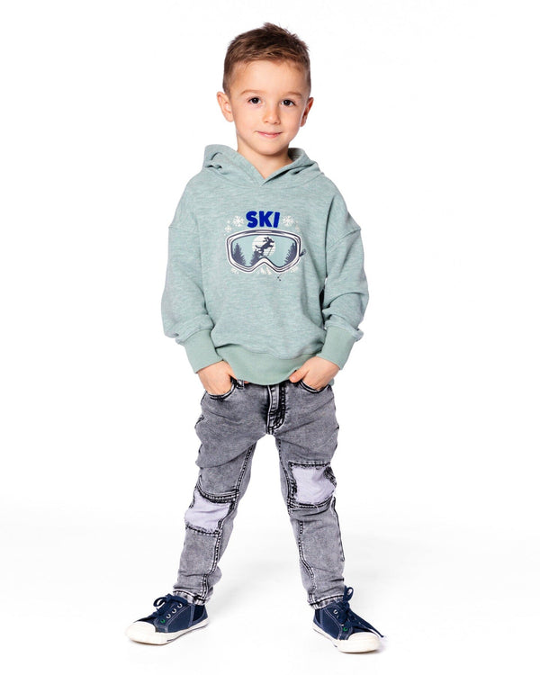Super Soft Hooded Brushed Jersey Sweatshirt With Graphic Print Green - H20T32_325