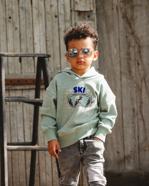 Super Soft Hooded Brushed Jersey Sweatshirt With Graphic Print Green - H20T32_325