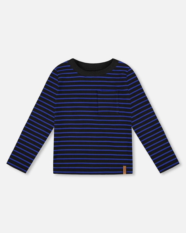 Long Sleeve Brushed Jersey Striped Tee Black - H20U08_999