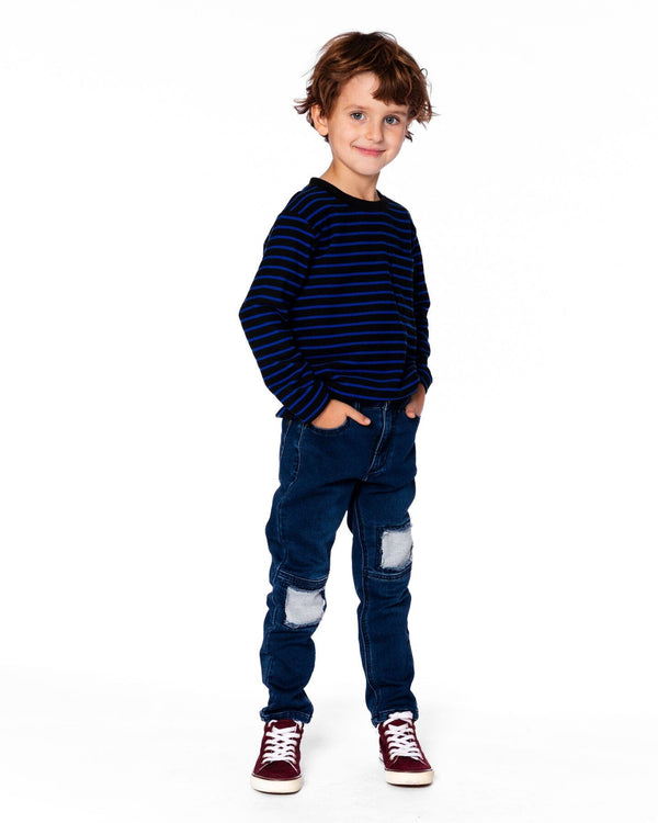 Long Sleeve Brushed Jersey Striped Tee Black - H20U08_999