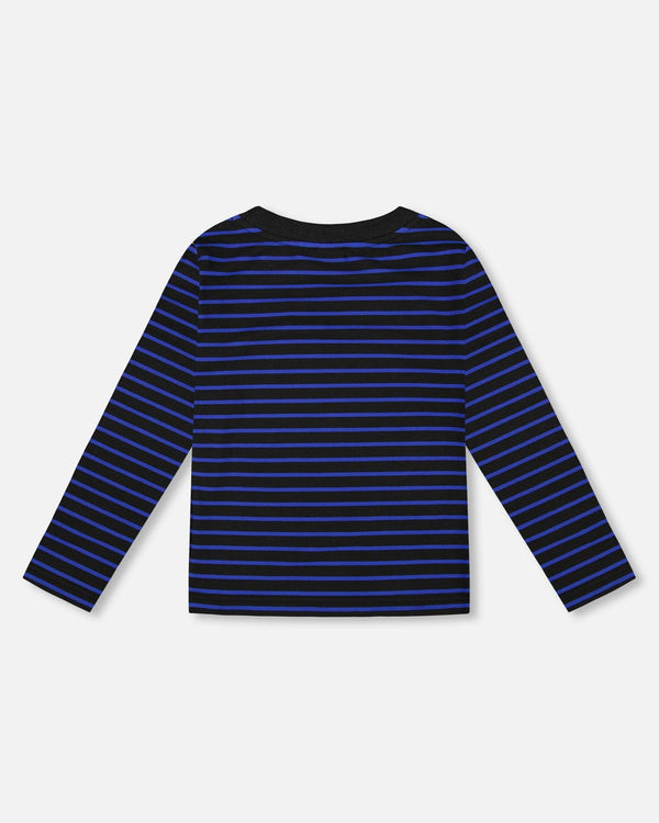 Long Sleeve Brushed Jersey Striped Tee Black - H20U08_999