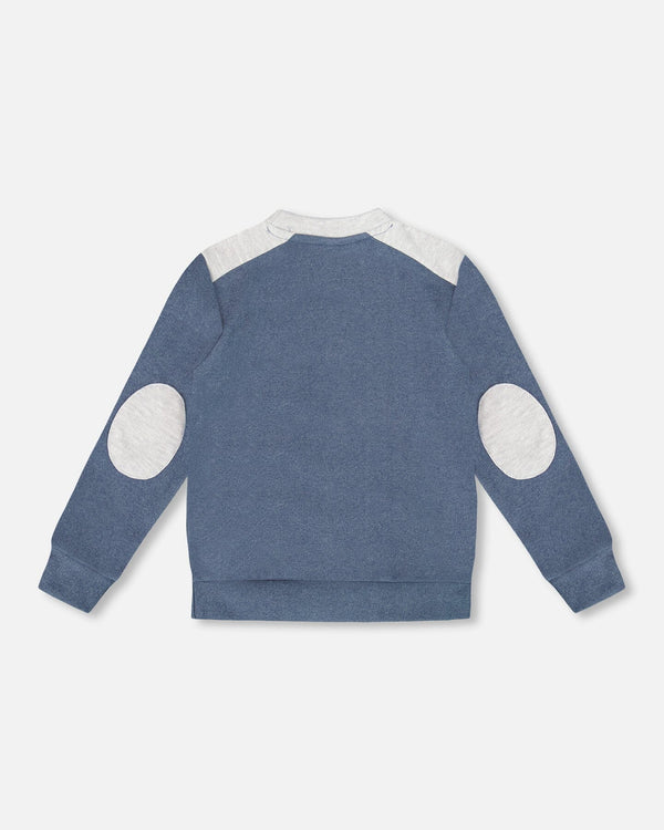 Super Soft Long Sleeve Flat Back Rib Top With Elbow Patches Navy Blue - H20U09_481