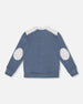 Super Soft Long Sleeve Flat Back Rib Top With Elbow Patches Navy Blue - H20U09_481