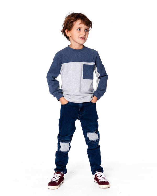 Long Sleeve Super Soft Brushed Jersey Top Color Block Light Heather Gray - H20U10_191