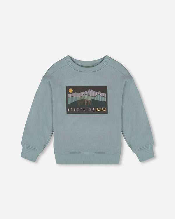 Animated Print French Terry Sweatshirt Sage Green - H20U36_478