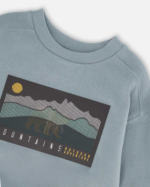 Animated Print French Terry Sweatshirt Sage Green - H20U36_478