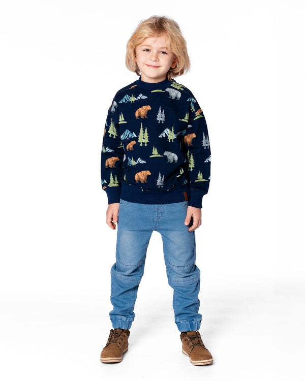 Pullover Fleece Sweatshirt Navy Animal Print - H20U37_030