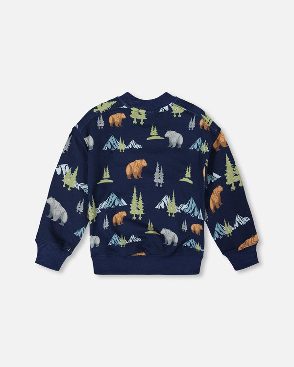 Pullover Fleece Sweatshirt Navy Animal Print - H20U37_030