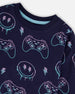 Long Sleeve Organic Cotton Allover Print Tee Navy Blue - H20U71_481