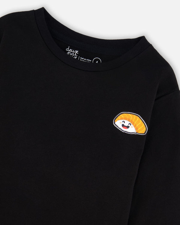 Long Sleeve Jersey Tee Shirt Black With Print Back & Front - H20U73_999