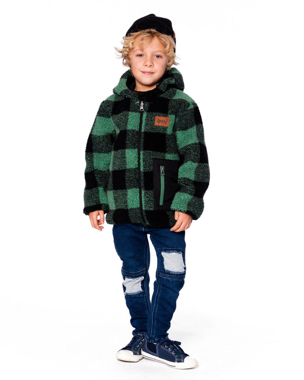Reversible Mid-Season Sherpa Jacket Teal Plaid - H20W65_377