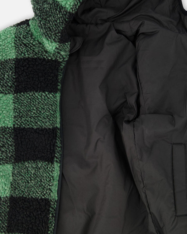 Reversible Mid-Season Sherpa Jacket Teal Plaid Outerwear Deux par Deux