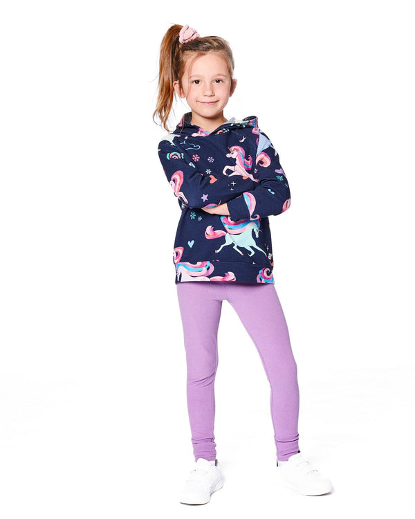 Pullover Fleece Hoodie Navy Unicorn Print - H20Z30_037