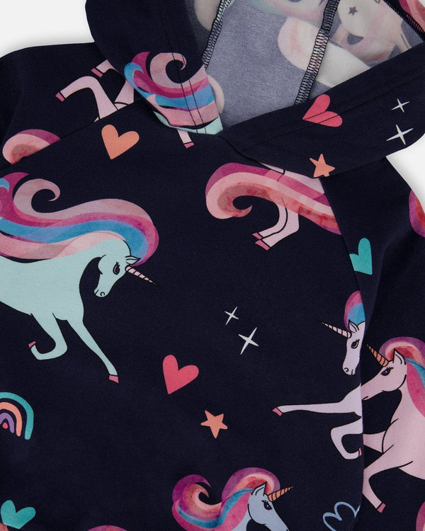 Pullover Fleece Hoodie Navy Unicorn Print - H20Z30_037