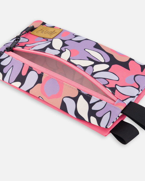 Double Pencil Case Black Retro Flower Print - H20ZEC_013
