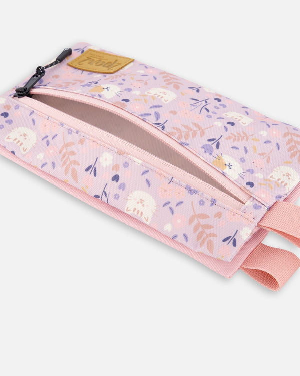 Double Pencil Case Lilac Retro Flower Print - H20ZEC_014