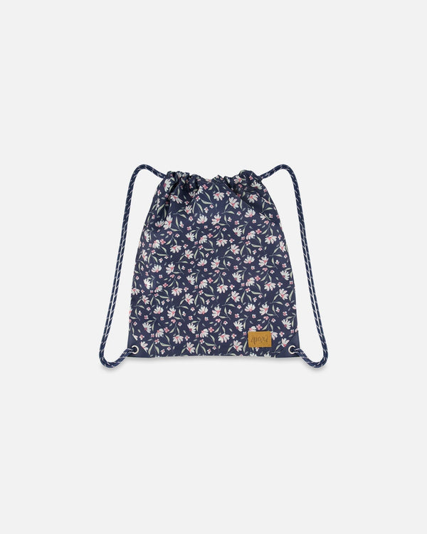 Drawstring Bag Navy Flower Print - H20ZSC_016