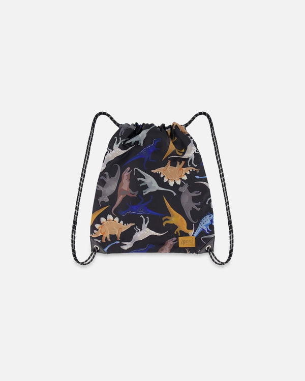 Drawstring Bag Black Dinosaur Print - H20ZSC_026