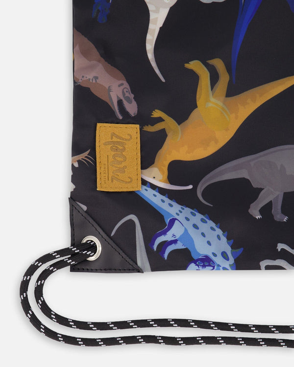 Drawstring Bag Black Dinosaur Print - H20ZSC_026