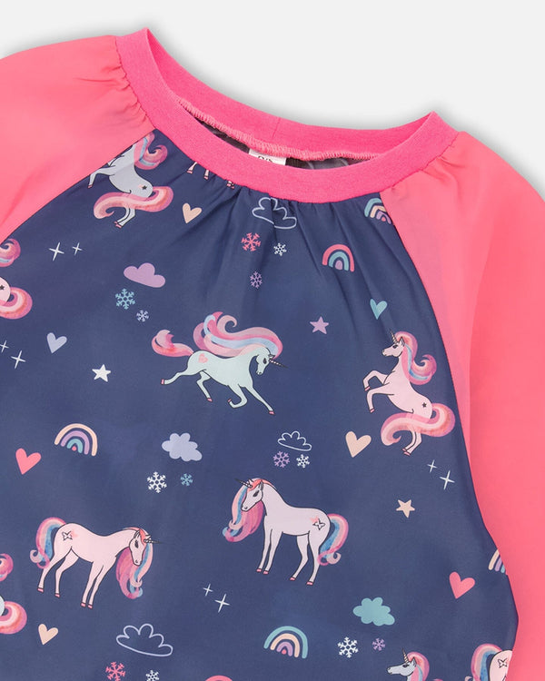 School Apron Navy Unicorn Print - H20ZTA_037