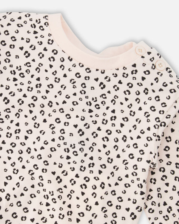 Organic Cotton Jersey Sweater And Pants Set Peach Animal Print - H30A11_3H056