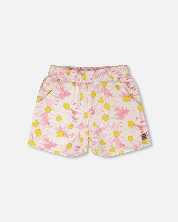 French Terry Shorts Pink Printed Daisies - H30I26_3H136