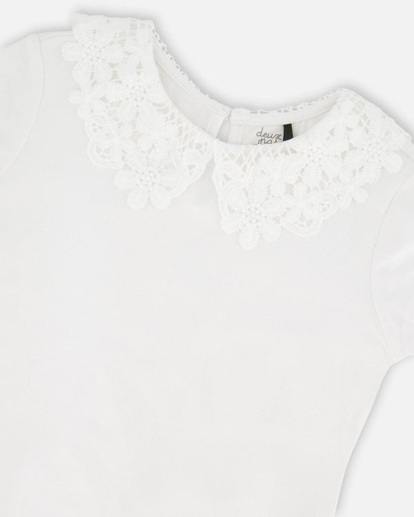 T-Shirt With Crochet Peter Pan Collar White - H30I70_01000