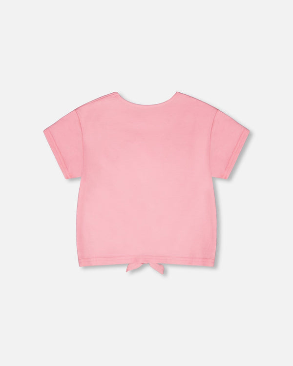 Organic Cotton Jersey T-Shirt With Tie At Waist Pink - H30L70_06050
