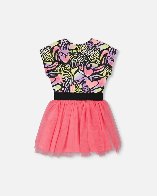 Bi-Material Dress Black Printed Multicolor - H30M87_3H135